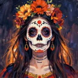Illustration of a sugar skull day of the dead girl, art by andre derain