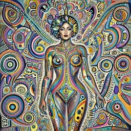 Psychedelic Physique Portrait of beautiful woman by greg rutkowski jen bartel peter mohrbacher anna podedworna arthur rackham salvador dali octavio ocampo jacek yerka winslow homer norman rockwell uta natsume prismacolor tombow quill