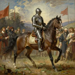 Realistic painting of a medieval knight in full armor riding a horse in a jousting tournament , high-detailed oil painting by Ilya Repin, William Blake, Michelangelo da Caravaggio, Alex Grey and Beksinski, masterpiece, 4k