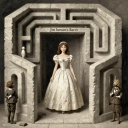 jim henson's labyrinth. sarah, a girl in a ballgown, is in a oubliette made of stone. by edgar maxence and caravaggio and michael whelan and delacroix style, artistic, intricate painting, cinematic lighting, hyper realistic, extremely detailed, vivid colors, establishing shot, dramatic lighting