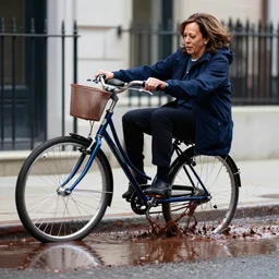 kamala harris falling off a bicycle into a puddle of chocolate
