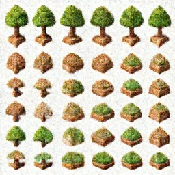 sprite sheet, several different symmetrical 3 d rendered isometric wood game pieces, realistic, engraved, trees, succulents, handpainted, tabletop game props, full page grid sprite sheet, game assets, asset sheet, sprite sheet, in the style of artgerm, andreas rocha, atey ghailan, arkhip kuindzhi