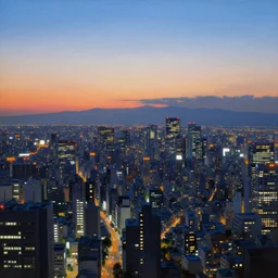 a painting by hiroshi nagai of a city at dusk. hq scan