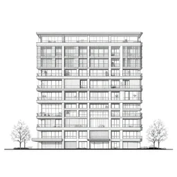 multistorey architecture elevation, technical drawings