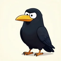 anthropomorphic cartoon raven character. hilarious facial expression. character study. timeless