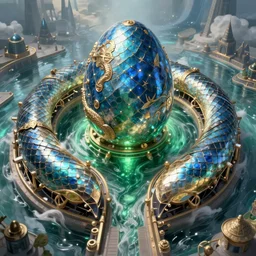 symmetric ！ a medieval epic mysticalaqua green canal blue egg by precision machinery covered with huge electroplated squama ， in the magic nest, magic surge, unreal engine 5, concept art ， by greg rutkowski, loish, highly rendered, digital painting, artstation hq