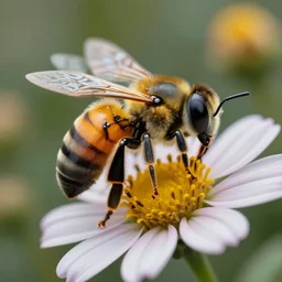 super macro of a robot bee on a flower in the garden, fantasy, cyberpunk style, highly detailed 8 k, intricate, nikon d 8 5 0 3 0 0 mm, award winning photography