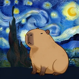 capybara in the style of starry night