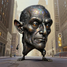 anthropomorphic d 2 0 head in iridescent darkyiron mr bean stomping new york, intricate, elegant, highly detailed maize, wide angle, digital painting, artstation, concept art, sharp focus, illustration, art by artgerm, bob eggleton, stephen hickman, richard corben, wayne barlowe, greg rutkowski, alphonse mucha, 8 k