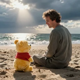 William Dafoe hanging out with Winnie The Poo at the beach