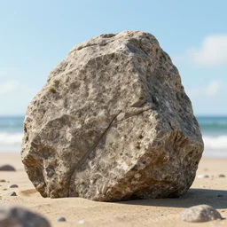 a beautiful rock on the beach, octane render, nvidia raytracing demo, detailed, 8 k, masterpiece