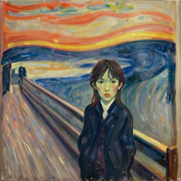 an oil painting of k - on yui hirasawa with the style by edvard munch