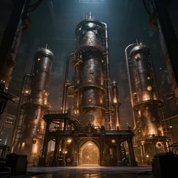 foundry of the good and evil, dramatic lighting, cinematic, establishing shot, extremely high detail, photorealistic, cinematic lighting