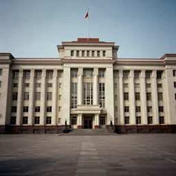 60s movie still of a sovietic museum stalinist style, cinestill 800t 10mm eastmancolor, by Josef Sudek, liminal Space style, heavy grain, high quality, high details, panoramic
