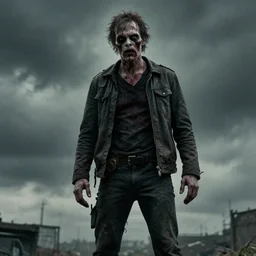 geert wilders as zombie in the walking dead movie still, ominous sky
