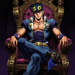 dio from jojo's bizarre adventure sitting on a throne, matte art by ross tran, dim lighting, artstation