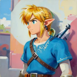 greg manchess handsome portrait painting of young link in the legend of zelda as overwatch character, medium shot, asymmetrical, profile picture, organic painting, sunny day, matte painting, bold shapes, hard edges, street art, trending on artstation, by huang guangjian and gil elvgren and sachin teng