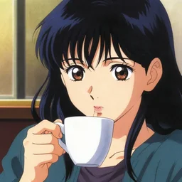 colorful, anime portrait of a heroine drinking coffee, katsuhiro otomo, murata range, Ilya kuvshinov,fine texture, fine details, matte print, film noir, dramatic lighting, manga, anime, extreme perspectivedynamic composition, cinematic, film grain, moody, vivid, volumetric, alphonse mucha, art deco, smooth light shading, stippled lighting