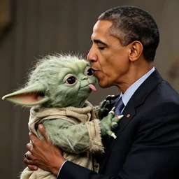 obama kissing yoda with the tongue, realistic, trending on artstation