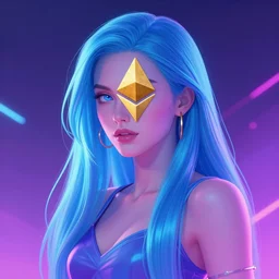 the ethereum princess, digital art, vibrant, neon