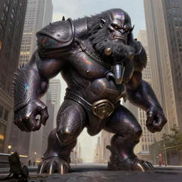 anthropomorphic head in iridescent darkiron giant danny devito stomping new york, intricate, elegant, highly detailed, wide angle, digital painting, artstation, concept art, sharp focus, illustration, art by artgerm, bob eggleton, michael whelan, stephen hickman, richard corben, wayne barlowe, greg rutkowski, alphonse mucha, 8 k