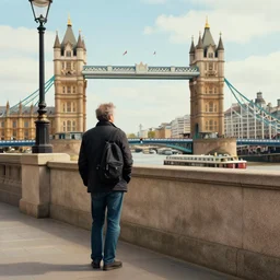 a middle aged man explores london, digital art