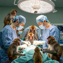 A group of monkeys performing surgery