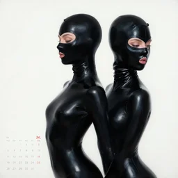 two beautiful female body silhouette, beautiful acrylic fluid portrait, photography by amy leibowitz and filip fedorov, black latex female balaclava, female calendar, ballerina body covered with black wings, old victorian room with candles, close up portrait, cinematic still, film still, magic hour, dark shadows, fashion portrait, cold colors, long exposure,