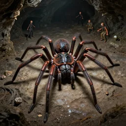 the large fantasy spider in the floor of a dark cave, by gaston bussiere, j. c. leyendecker, craig mullins, donato giancola, greg rutkowski, symmetry!!, highly detailed, sharp focus