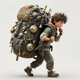 a tinker carrying a giant backpack, full of trinkets and stuff heavy backpack. intricate, elegant, highly detailed, digital painting, artstation, concept art, sharp focus, illustration, by justin gerard and artgerm, 8 k