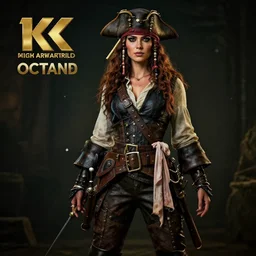 full body pose, hyperrealistic photograph of a stunning pirate woman, dim volumetric lighting, 8 k, octane beautifully detailed render, extremely hyper detailed, intricate, epic composition, cinematic lighting, masterpiece, trending on artstation, very very detailed, stunning, hdr, smooth, sharp focus, high resolution, award, winning photo, dslr, 5 0 mm