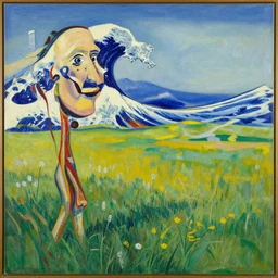 a painting of a meadow in iowa. by vladimir kush salvador dali, hokusai and mondrian, trending on artstation--height 1024