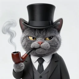 grey cat wearing a top hat and smoking a pipe, looking very smug, trending on artstation, cartoony, illustration, meme, gentleman