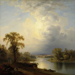 Hell and Heaven landscape painting in the style of 19th century Hudson River School art