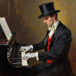 a realistic painting of a magician pianist,