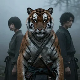 portrait of a tiger samurai, dark, moody, foggy by Johanna Martine, Sean Yoro, Chie Yoshii