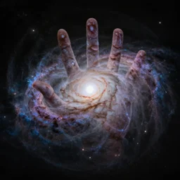 Photorealistic hand-shaped galaxy, taken through a telescope, universe, 4K, 8K, HDR