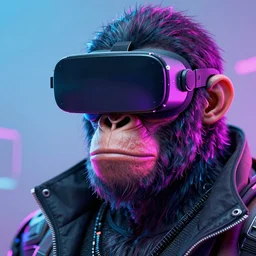 a stunning portrait of a cyberpunk ape wearing vr glasses, vibrant, digital art by ross tran, highly detailed, trending on artstationhq, octane render