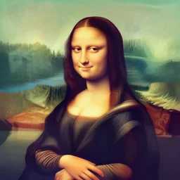 a portrait of mona lisa, in retro colors, synthwave style, 2 d digital vector art