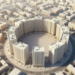 matte painting of the bird's eye view of circular cityblock. brutalist soviet architecture. dynamic perspective. urban, detailed digital art trending in artstation