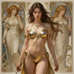 beautiful young attractive woman, d & d, fantasy, intricate, elegant, very attractive, wearing an armored bikini, highly detailed, digital painting, artstation, sharp focus, fantasy art, illustration, 8 k, art by artgerm and greg rutkowski and alphonse mucha