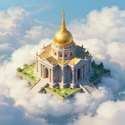 an isometric temple in the clouds, by james gurney