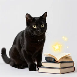 photo of the magical black salem cat with magic books