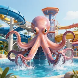 octopus waterpark with water slides, digital art, epic composition, highly detailed, cinematic lighting
