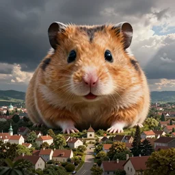 a giant!!!!!!!!!! giant!!!!!!!!!! hamster next to a town