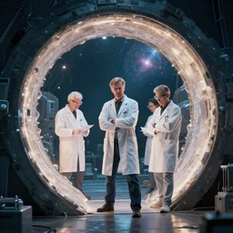 Photograph of scientists opening a portal to another dimension