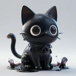 a digital art portrait of black slime cat character design from ori and the blind forest, cute liquid ink cat character sheet, 4 k, ultra detail, volumetric lighting, unreal engine, octane render