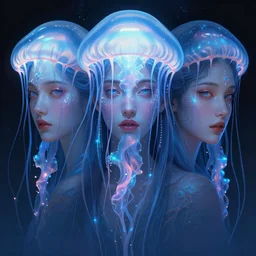 3 d face portrait of a goddess | jellyfish, bioluminescent | by alena aenami, kris kuksi, octane render, diffuse lighting fantasy intricate elegant highly detailed lifelike photorealistic digital painting artstation