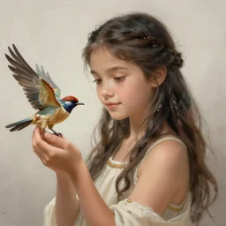 portrait of a young pocahontas, bird on hand, dreamy and ethereal, expressive pose, peaceful expression, elegant, highly detailed, digital painting, artstation, concept art, smooth, sharp focus, by gil elvgren