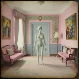 a chimera in a liminal hotel room, daguerreotype by edward hopper, by henri rousseau, by Bosch, by Pontormo, art noveau, highly detailed, strong lights, liminal, eerie, Bright pastel colors, octane render, 8k,